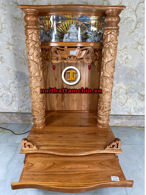 Bàn thờ ông địa gỗ xoan hộp đèn 60x60x98 (Ngang x Sâu x Cao)